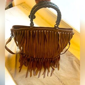Authentic Bottega Veneta Runway Brown Signature Intrecciato Weave Fringe Bag